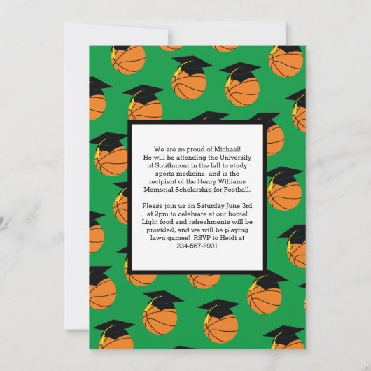 Basketball Afstuderen Sportgroene aankondiging (Achterkant)