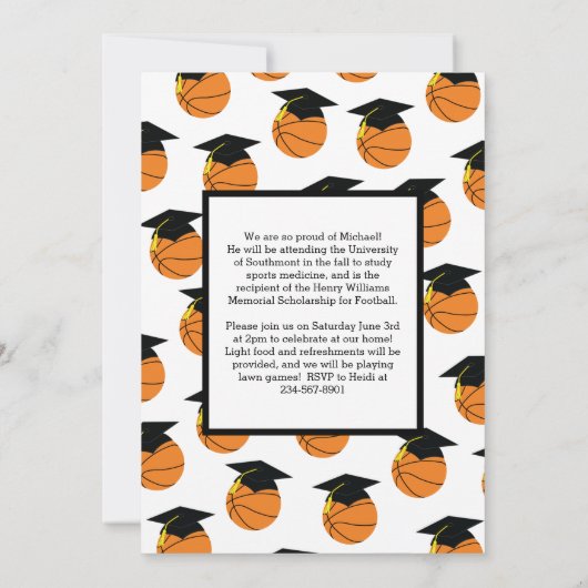 Basketball Afstuderen Sports Black and White Kaart (Achterkant)