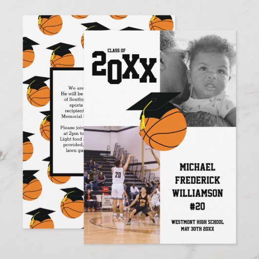 Basketball Afstuderen Sports Black and White Kaart (Voorkant / Achterkant)