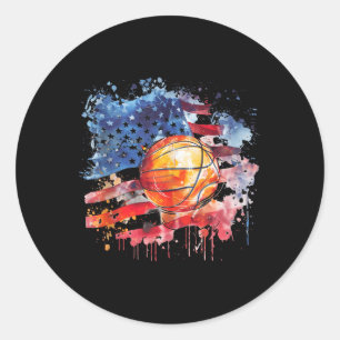 Basketball America Artwork Waterverf Basketbal H Ronde Sticker