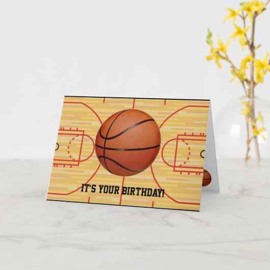 Basketball and Court Design Birthday Kaart (Gele Bloem)