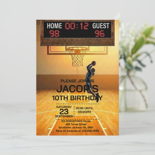 Basketball Any Age Birthday Invitation Kaart (Staand voorkant)