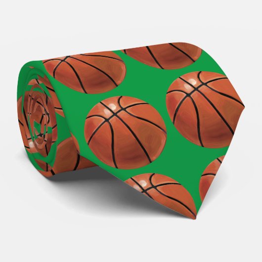Basketball Art Pattern Green Stropdas (Opgerold)