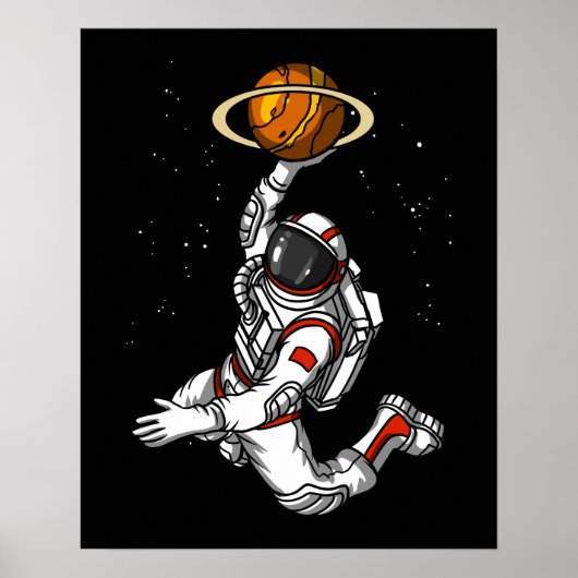 Basketball Astronaut Space Planet Cosmic Poster (Voorkant)
