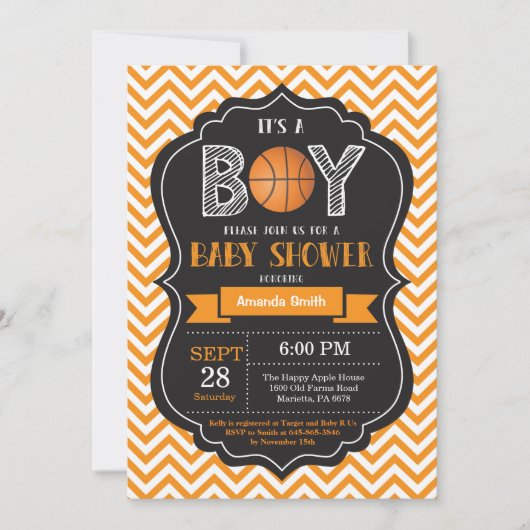 Basketball Baby shower Uitnodiging Sinaasappel Che (Voorkant)