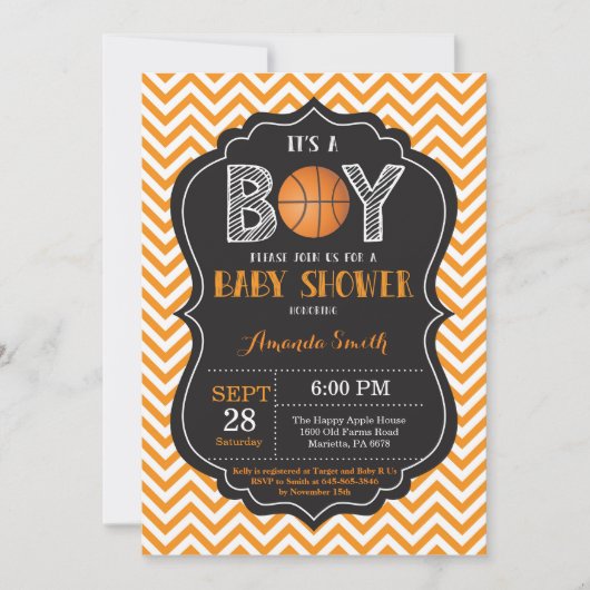 Basketball Baby shower Uitnodiging Sinaasappel Che (Voorkant)