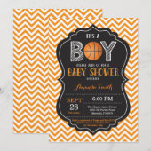 Basketball Baby shower Uitnodiging Sinaasappel Che (Voorkant / Achterkant)