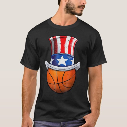 Basketball Ball 4th Of July Uncle Sam American Fla T-shirt (Voorkant)