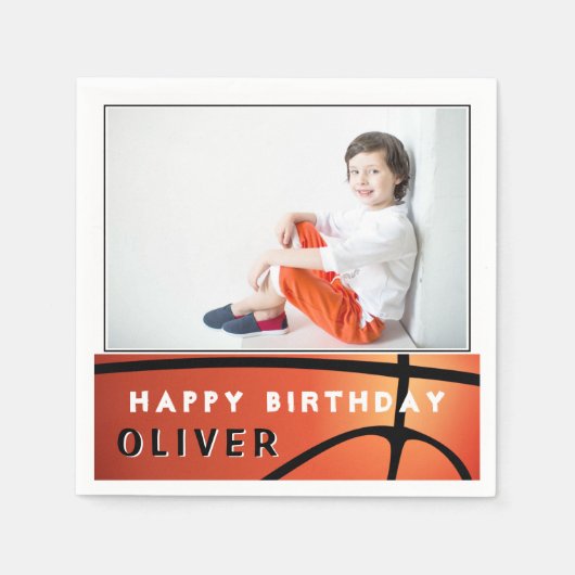 Basketball Ball Boy Birthday Foto Servet (Voorkant)