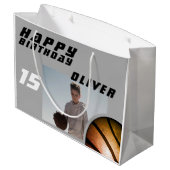 Basketball Ball Boy FotoHappy Birthday Groot Cadeauzakje (Achterkant Gekanteld)