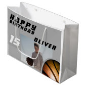 Basketball Ball Boy FotoHappy Birthday Groot Cadeauzakje (Voorkant Gekanteld)