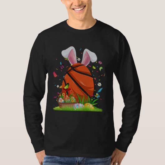 Basketball Ball Egg & Bunny Ears Happy Easter Day T-shirt (Voorkant)