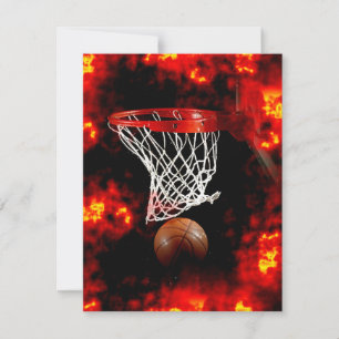 Basketball Ball, Net & Flames Invitations Kaart