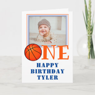 Basketball Ball ONE Kids Photo 1st Birthday Kaart