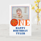 Basketball Ball ONE Kids Photo 1st Birthday Kaart (Gele Bloem)