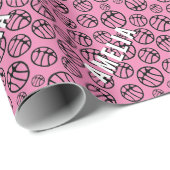 Basketball Ball Patroon Roze Naam Cadeaupapier (Rol Hoek)