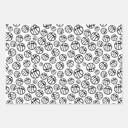 Basketball Ball Pattern Black and White Name Inpakpapier Vel (Voorkant 2)