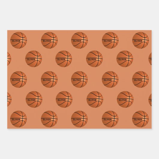 Basketball Ball Pattern Kinder Name Birthday Inpakpapier Vel (Voorkant)