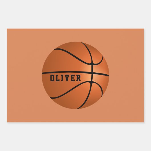 Basketball Ball Pattern Kinder Name Birthday Inpakpapier Vel (Voorkant)