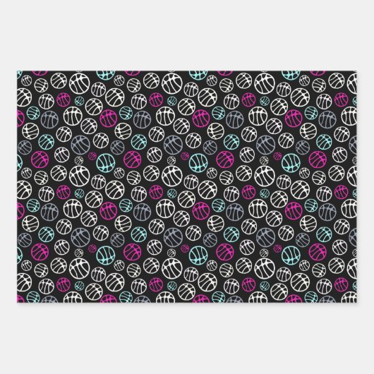 Basketball Ball Pattern Sport Black and White Name Inpakpapier Vel (Voorkant 3)