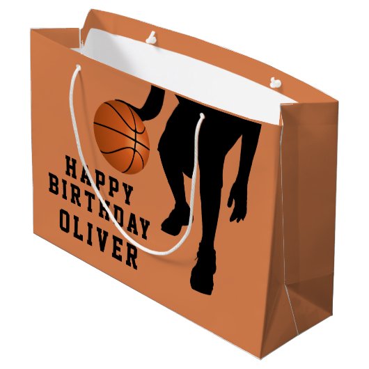 Basketball Ball Player Kinder naam Birthday Groot Cadeauzakje (Achterkant Gekanteld)