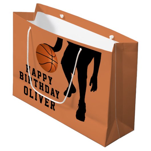 Basketball Ball Player Kinder naam Birthday Groot Cadeauzakje (Voorkant Gekanteld)