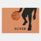 Basketball Ball Player Kinder naam Birthday Inpakpapier Vel (Voorkant)