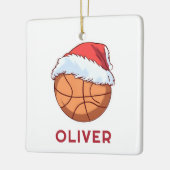 Basketball Ball Red Santa Hat Name Christmas  Keramisch Ornament (Links)