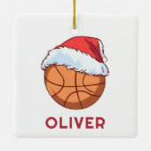 Basketball Ball Red Santa Hat Name Christmas  Keramisch Ornament (Achterkant)