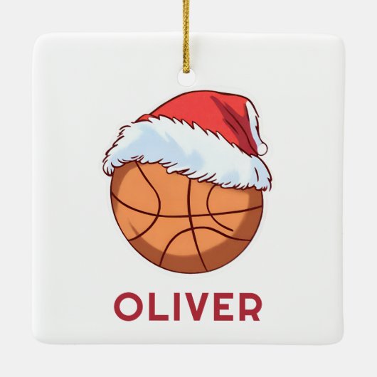 Basketball Ball Red Santa Hat Name Christmas  Keramisch Ornament (Achterkant)