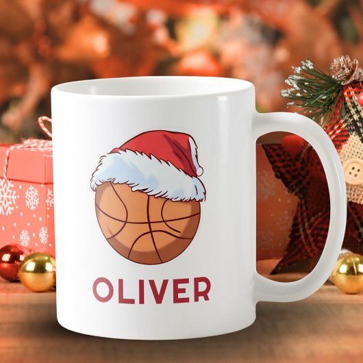 Basketball Ball Red Santa Hat Name Christmas  Koffiemok