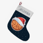Basketball Ball Red Santa Hat Name Grote Kerstsok (Voorkant (Hangend))