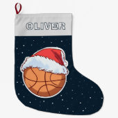 Basketball Ball Red Santa Hat Name Grote Kerstsok (Voorkant)