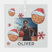 Basketball Ball Santa Hat Name Photo Christmas  Glas Ornament (Voorkant)
