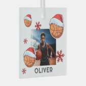 Basketball Ball Santa Hat Name Photo Christmas Glas Ornament (Voorkant Rechts)