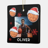 Basketball Ball Santa Hat Name Photo Christmas  Keramisch Ornament (Links)