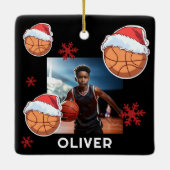 Basketball Ball Santa Hat Name Photo Christmas  Keramisch Ornament (Achterkant)