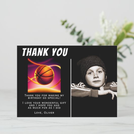 Basketball Ball Sportfoto Birthday Bedankkaart (Staand voorkant)