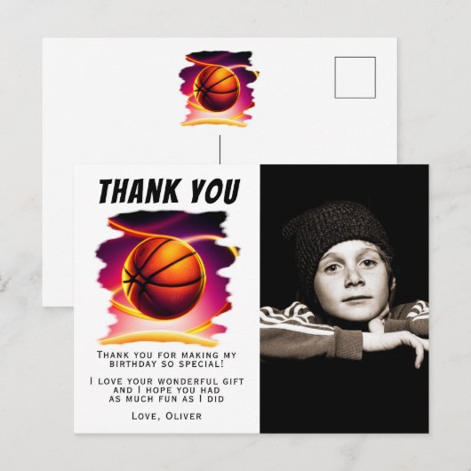 Basketball Ball Sportfoto Birthday Dank je Briefkaart (Voorkant / Achterkant)
