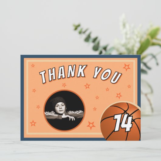 Basketball Ball Sports Birthday Foto Bedankkaart (Staand voorkant)