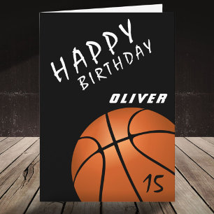 Basketball Ball Sports Black Boys Happy Birthday Kaart