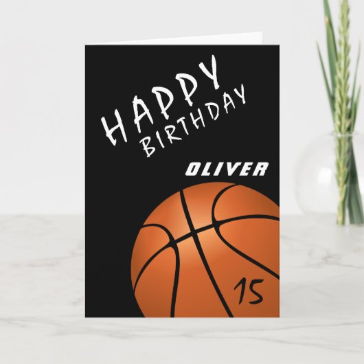 Basketball Ball Sports Black Boys Happy Birthday Kaart (Voorkant)