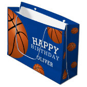 Basketball Ball Sports Happy Birthday Custom Name Groot Cadeauzakje (Voorkant Gekanteld)