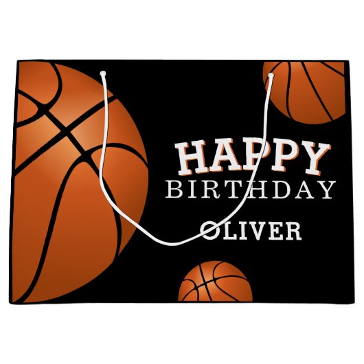 Basketball Ball Sports Happy Birthday Name Groot Cadeauzakje (Voorkant)