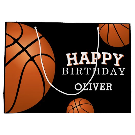 Basketball Ball Sports Happy Birthday Name Groot Cadeauzakje (Achterkant)