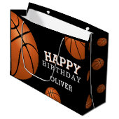 Basketball Ball Sports Happy Birthday Name Groot Cadeauzakje (Voorkant Gekanteld)