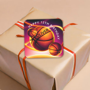 Basketball Ball Sports Happy Birthday Vierkante Sticker