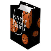 Basketball Ball Sports Kinder Happy Birthday Black Medium Cadeauzakje (Voorkant Gekanteld)