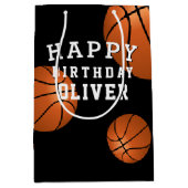 Basketball Ball Sports Kinder Happy Birthday Black Medium Cadeauzakje (Voorkant)