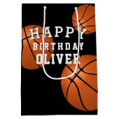 Basketball Ball Sports Kinder Happy Birthday Black Medium Cadeauzakje (Achterkant)